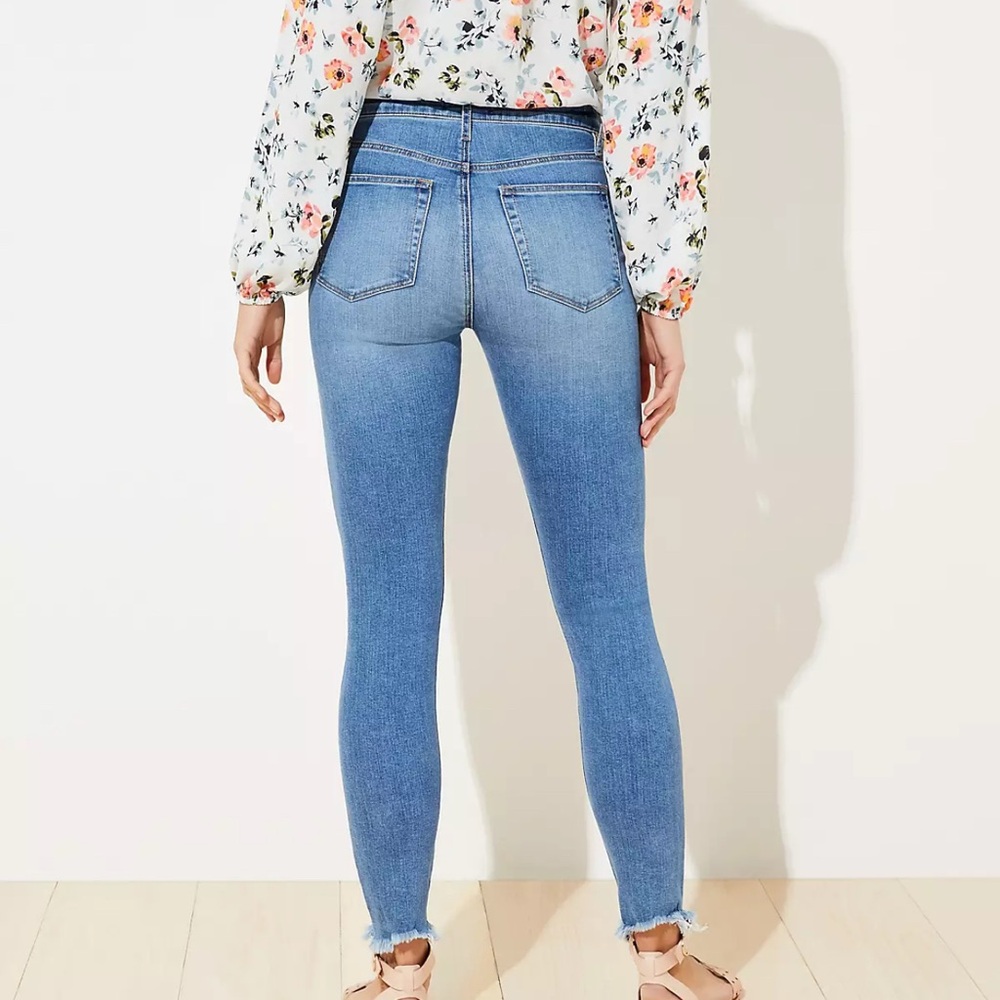 LOFT slim pockets chewed hem jeans